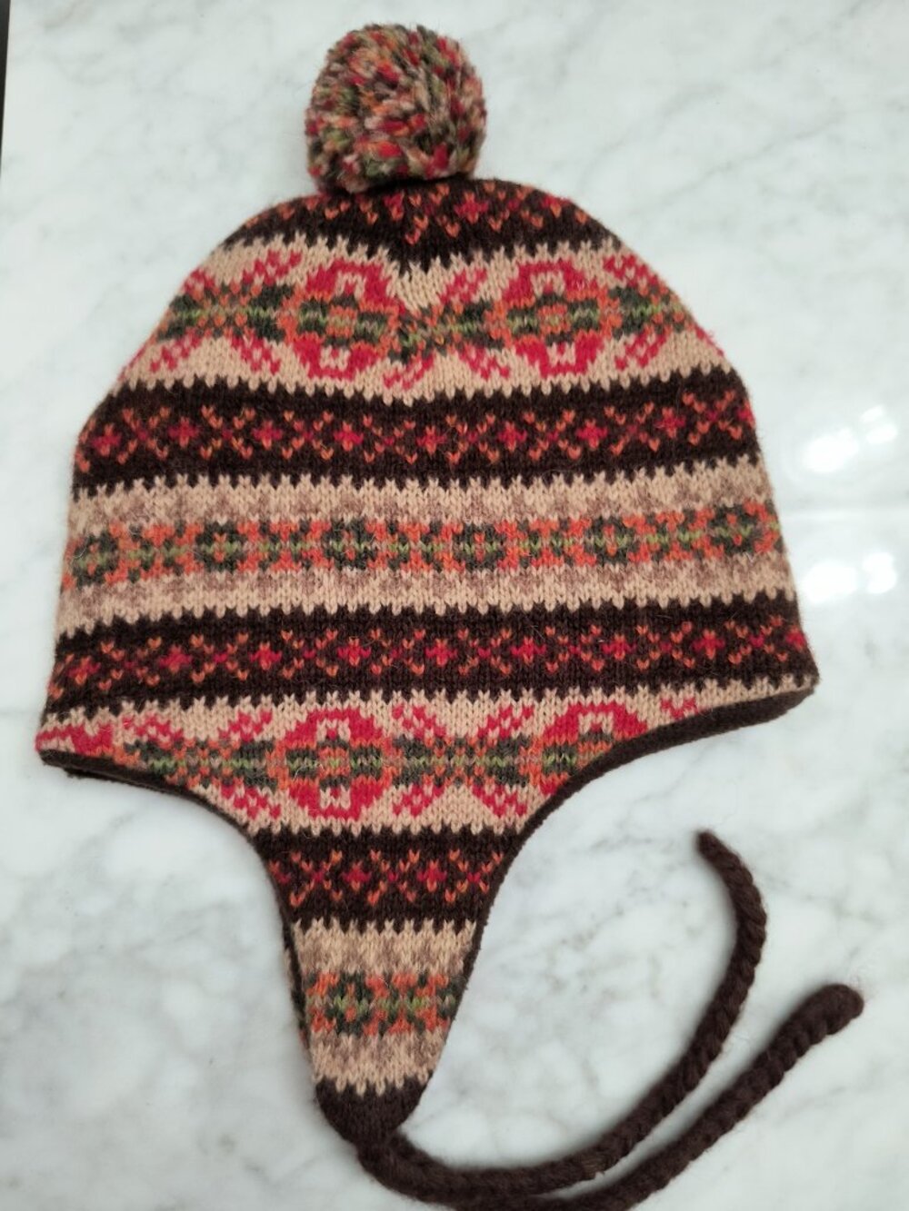 Woolen Earflap Fair Isle Winter Beanie Hat / Peruvian Terra Chullo - Youth OS